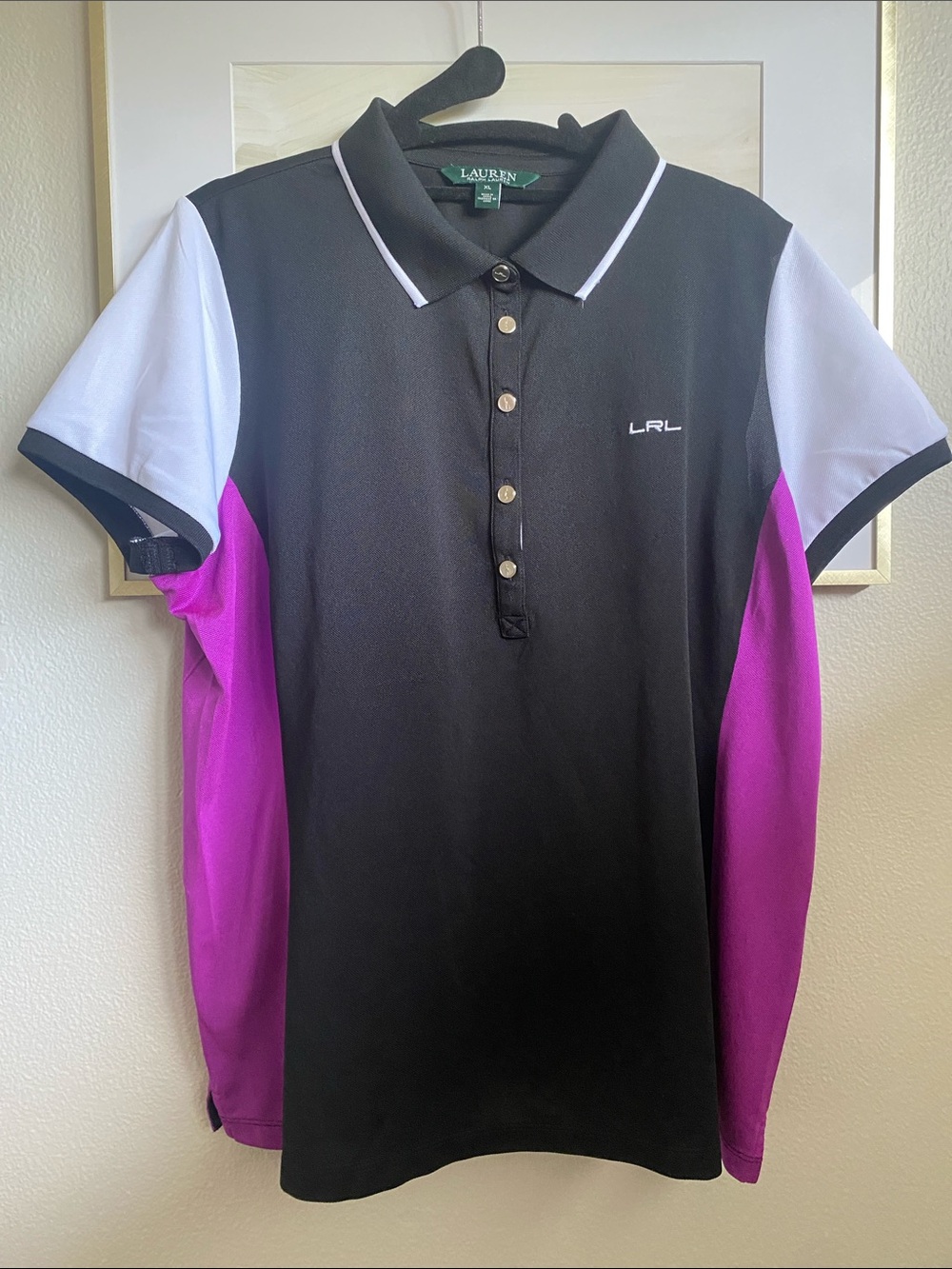 Lauren Ralph Lauren LRL Black & Purple Colorblock Polo Shirt, Sz XL
